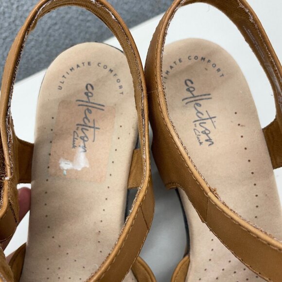 Clark Collection Sandals Womens 10 M Tan Comfort Shoes Leather Slingback Wedge - Picture 12 of 13